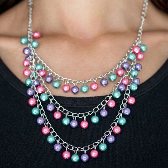 Paparazzi Chicly Classic Pink, Purple, & Green Multilayer Necklace - Picture 1 of 4